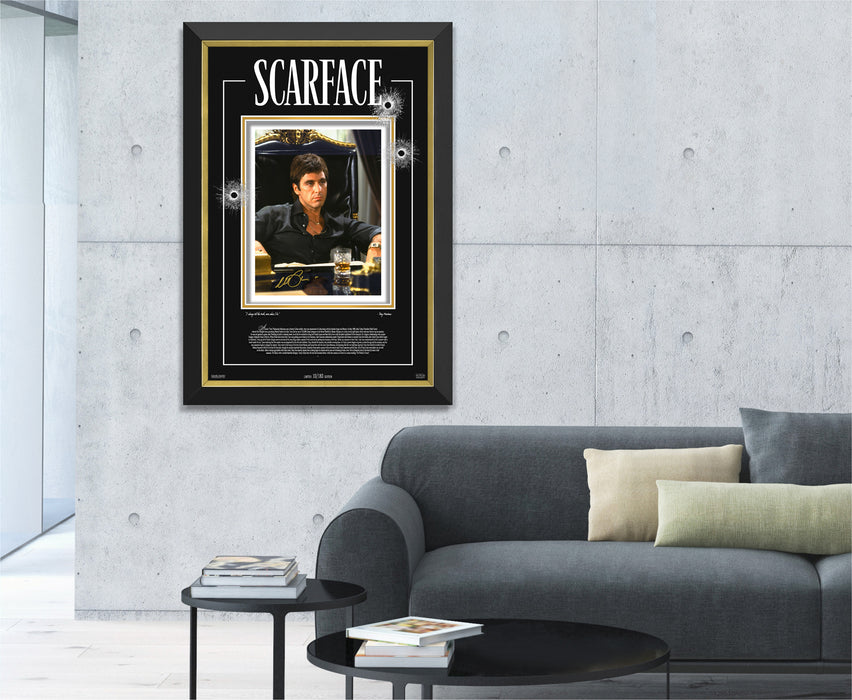 Scarface - Al Pacino Facsimile Signed Autographed - Archival Etched Glass ™ 3D-Shadowbox Museum Frame