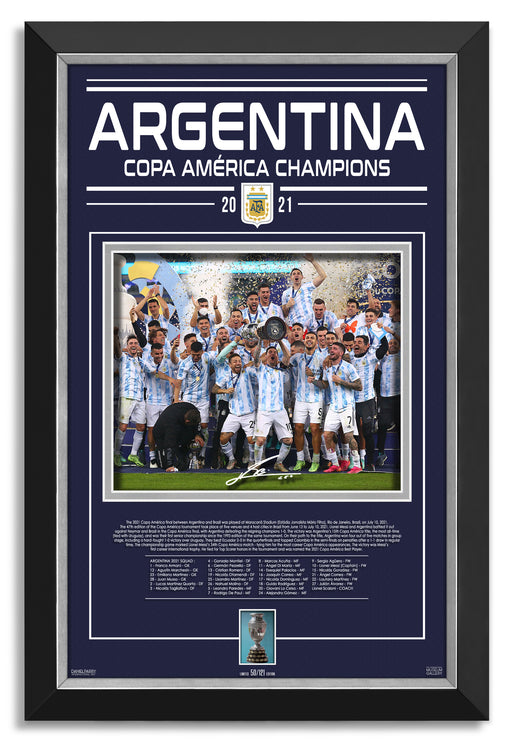 Argentina 2021 Copa America Champions - Lionel Messi Facsimile Signed - Archival Etched Glass ™ 3D-Shadowbox Museum Frame