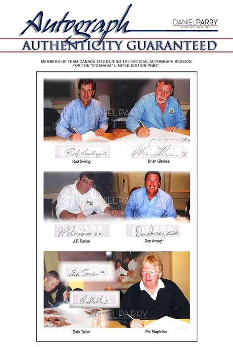 Autograph Authenticity - Artist Daniel Parry print signed by Team Canada 1972, Rod Seiling, Brian Glennie, J.P. Parise, Don Awrey, Dale Tallon, Pat Stapleton