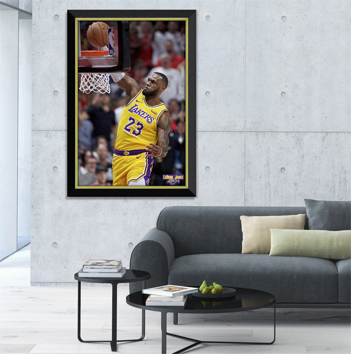 Lebron James Facsimile Signed Autographed Los Angeles Lakers Slam Dunk - Framed Museum Canvas ™ Special Edition