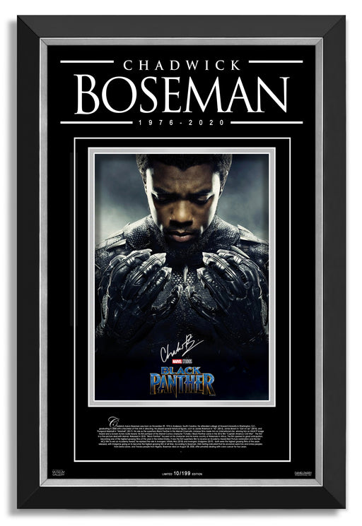 Chadwick Boseman Black Panther Facsimile Signed Autographed - Archival Etched Glass ™ 3D-Shadowbox Museum Frame