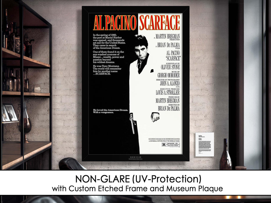 Scarface Movie Poster Framed Al Pacino Non-glare Museum Matte - Archival UV Protection