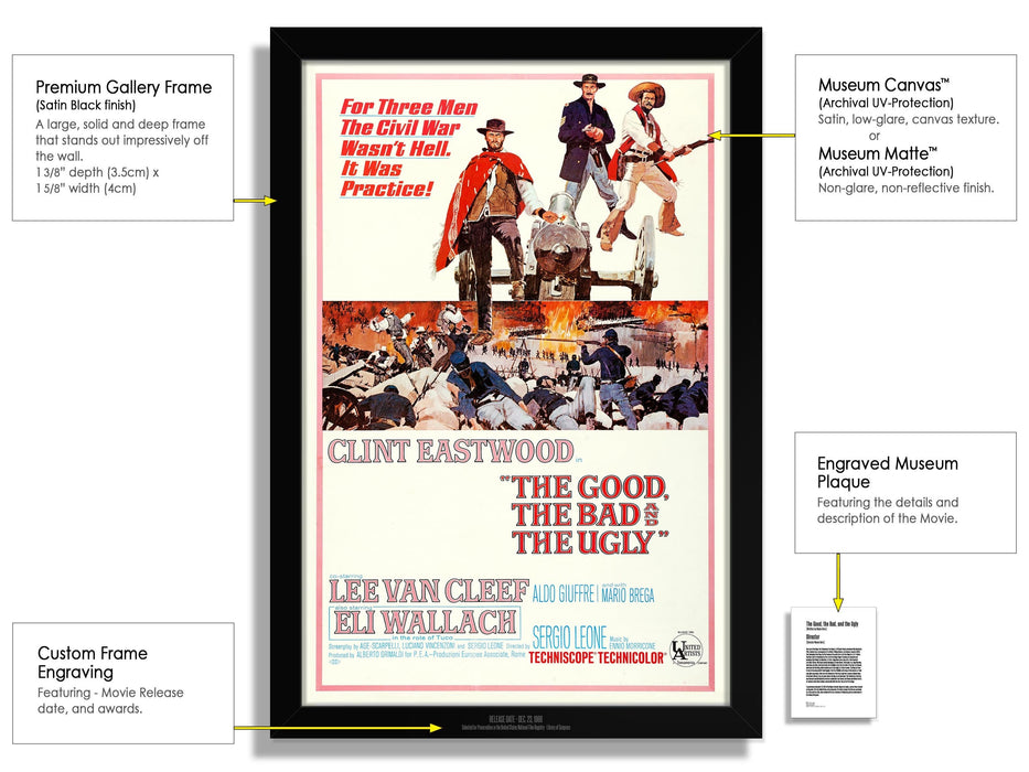 The Good the Bad and the Ugly Movie Poster Framed Non-glare Museum Matte - Archival UV Protection