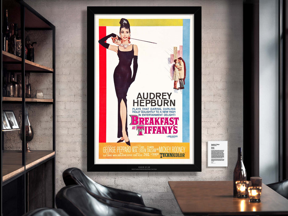 Breakfast at Tiffany's Movie Poster Framed Non-glare Museum Matte Audrey Hepburn - Archival UV Protection