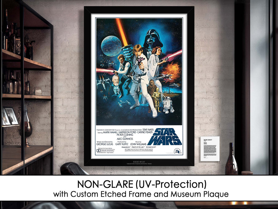 Star Wars Episode IV A New Hope Movie Poster Framed Luke Skywalker Non-glare Museum Matte - Archival UV Protection