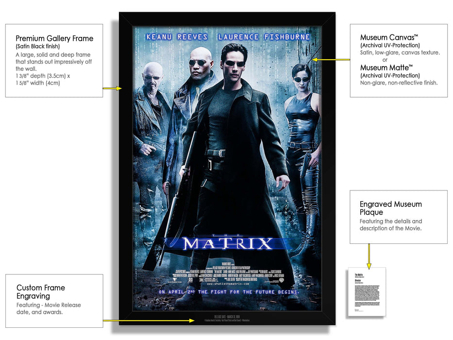 The Matrix Movie Poster Framed Non-glare Museum Matte - Archival UV Protection