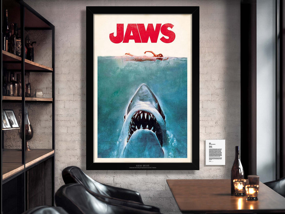 Jaws Movie Poster Framed Non-glare Museum Matte Jaws Print - Archival UV Protection