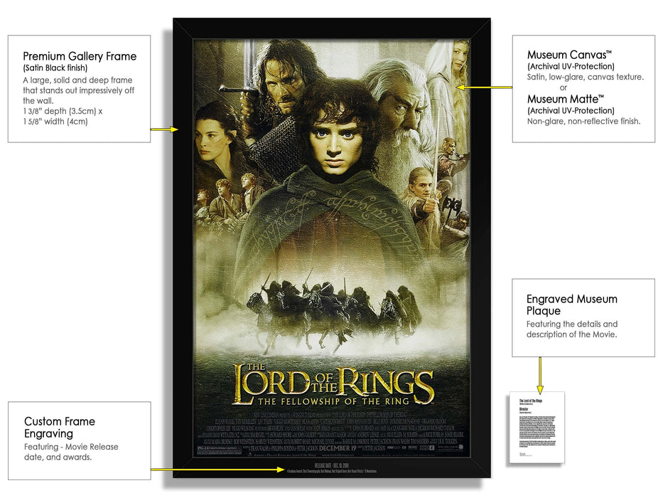 The Lord of the Rings Fellowship Movie Poster Framed Non-glare Museum Matte™ Archival UV Protection