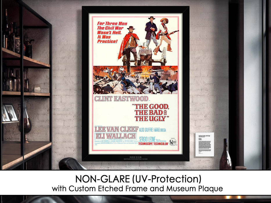 The Good the Bad and the Ugly Movie Poster Framed Non-glare Museum Matte - Archival UV Protection