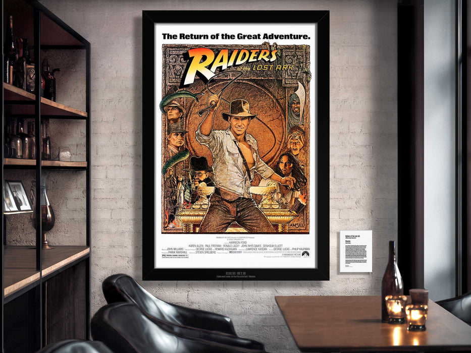Raiders of the Lost Ark Movie Poster Framed Non-glare Museum Matte Indiana Jones Movie Poster - Archival UV Protection