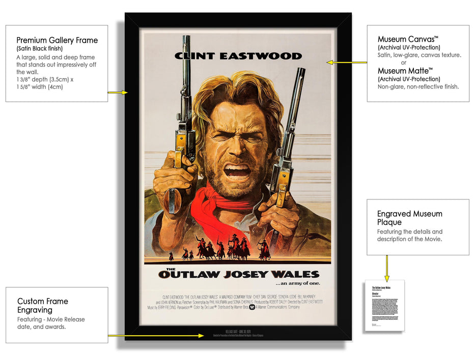 The Outlaw Josey Wales Movie Poster Framed Non-glare Museum Matte - Archival UV Protection