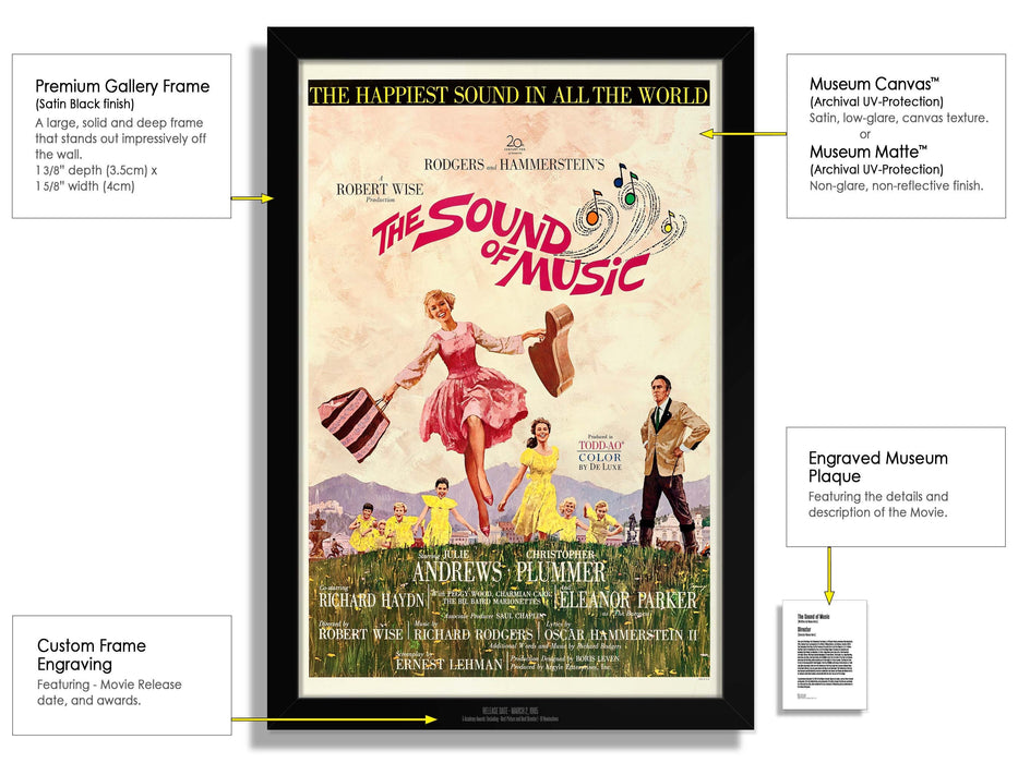 The Sound of Music Movie Poster Framed Non-glare Museum Matte - Archival UV Protection