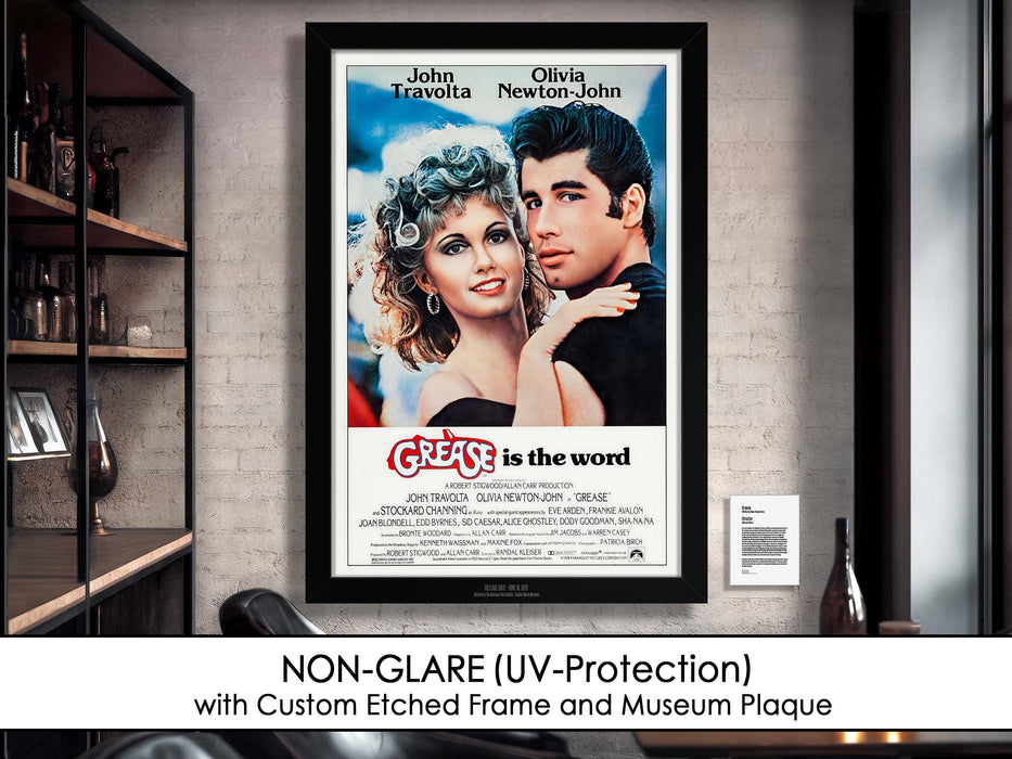 Grease Movie Poster Framed Non-glare Museum Matte John Travolta - Archival UV Protection
