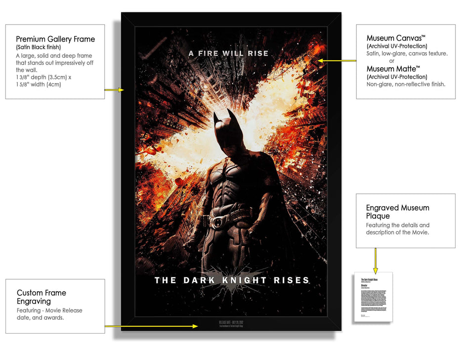 Batman The Dark Knight Rises Movie Poster Framed Non-glare Museum Matte - Archival UV Protection