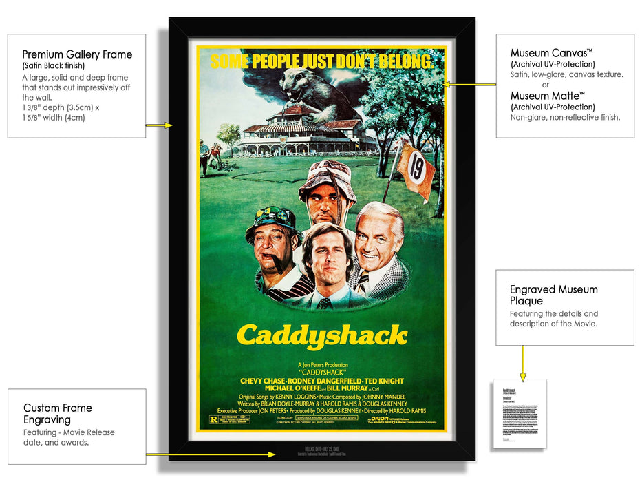 Caddyshack Movie Poster Framed - Non-glare Museum Matte Bill Murray - Archival UV Protection