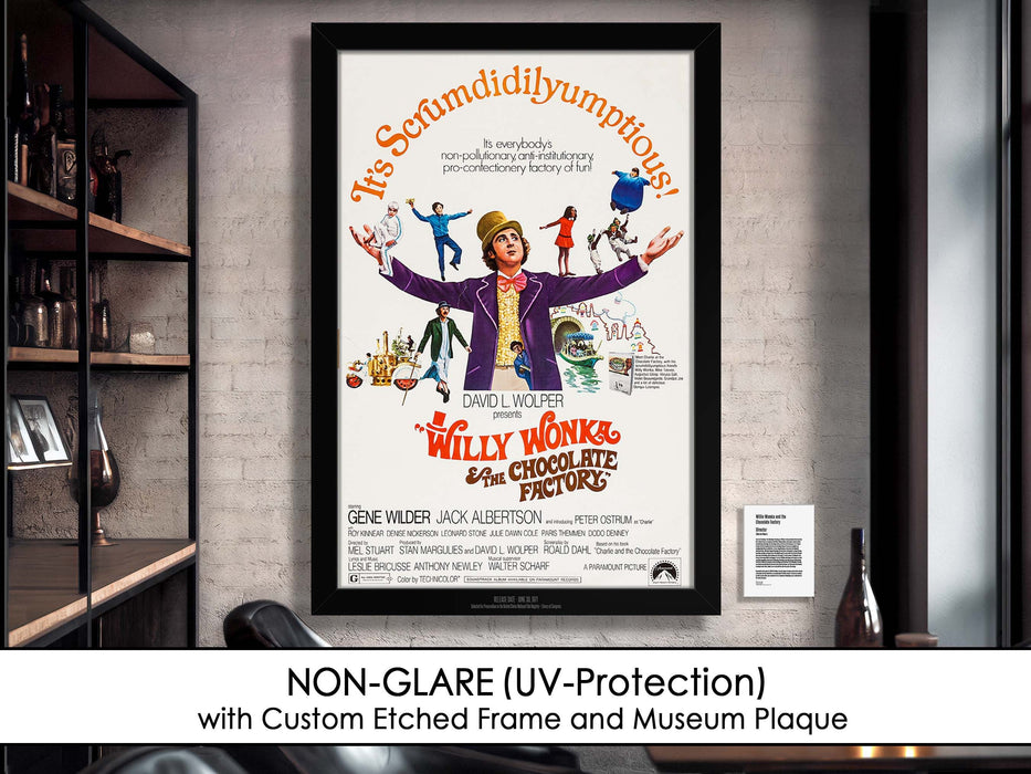 Willie Wonka and the Chocolate Factory Movie Poster Framed Non-glare Museum Matte - Archival UV Protection
