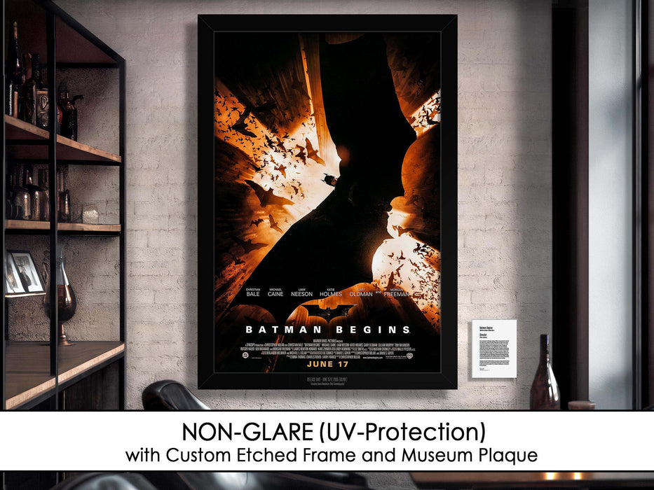 Batman Begins Movie Poster Framed Non-glare Museum Matte - Archival UV Protection