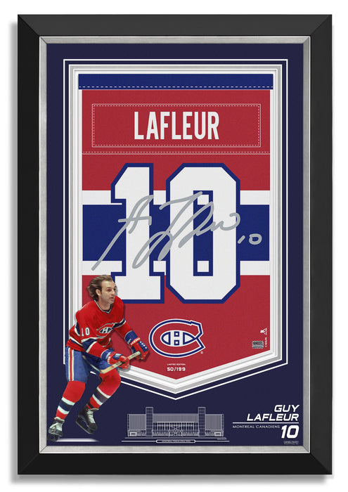 Guy Lafleur Facsimile Signed Autographed Montreal Canadiens Jersey Arena Banner - Archival Etched Glass ™ Museum Frame