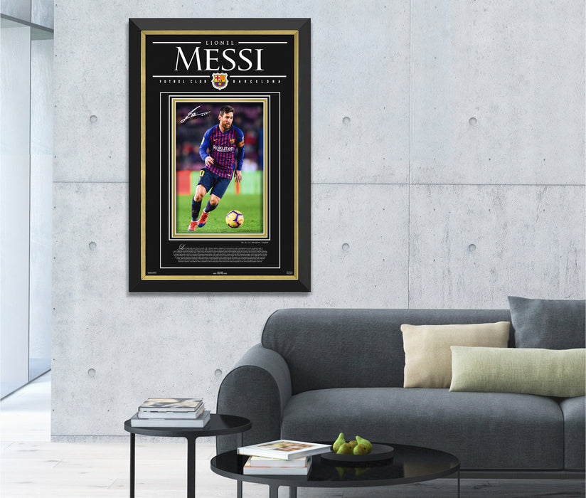 Lionel Messi Facsimile Signed Autographed FC Barcelona - Archival Etched Glass ™ 3D-Shadowbox Museum Frame