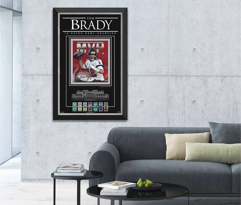 Tom Brady Facsimile Signed Autographed 7X Super Bowl Champion 5X MVP - Archival Etched Glass ™ Museum Frame