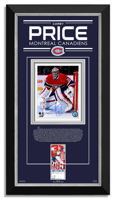 Carey Price Signed Autographed Rare Unused Ticket - Archival Etched Glass ™ 3D-Shadowbox Museum Frame