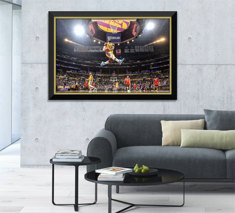 Lebron James Facsimile Signed Autographed Los Angeles Lakers Epic Slam Dunk - Framed Museum Canvas ™ Special Edition