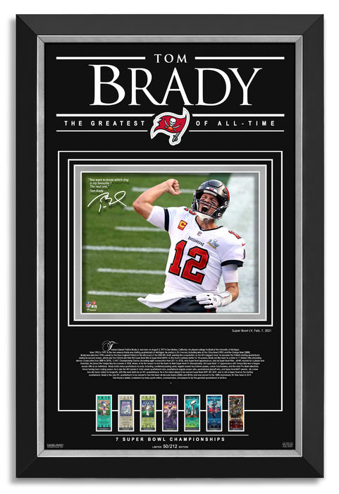 Tom Brady Facsimile Signed Autographed Tampa Bay Buccaneers Super Bowl LV - Archival Etched Glass ™ 3D-Shadowbox Museum Frame