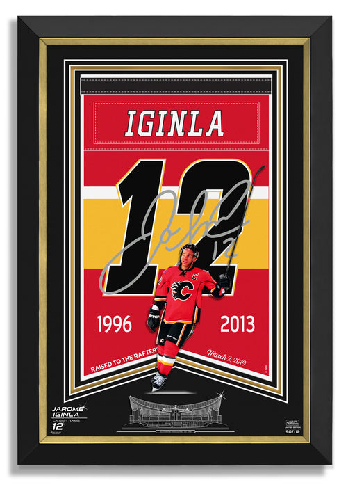 Jarome Iginla Facsimile Signed Autographed Calgary Flames Retirement Jersey Arena Banner - Archival Etched Glass ™