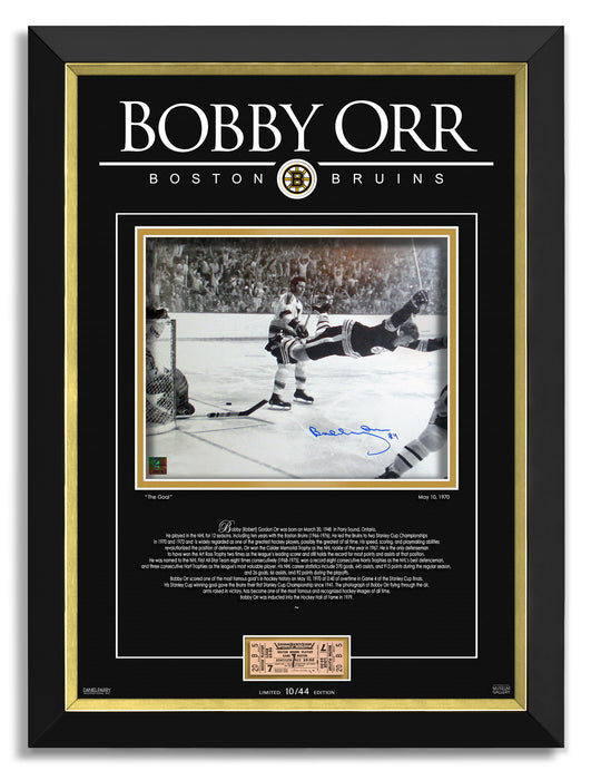 Bobby Orr Signed Autographed - The Goal Boston Bruins Stanley Cup 1970 - Archival Etched Glass ™ 3D-Shadowbox Museum Frame