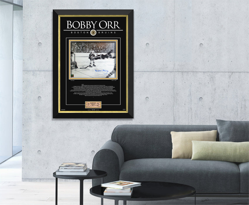 Bobby Orr Signed Autographed - The Goal Boston Bruins Stanley Cup 1970 - Archival Etched Glass ™ 3D-Shadowbox Museum Frame