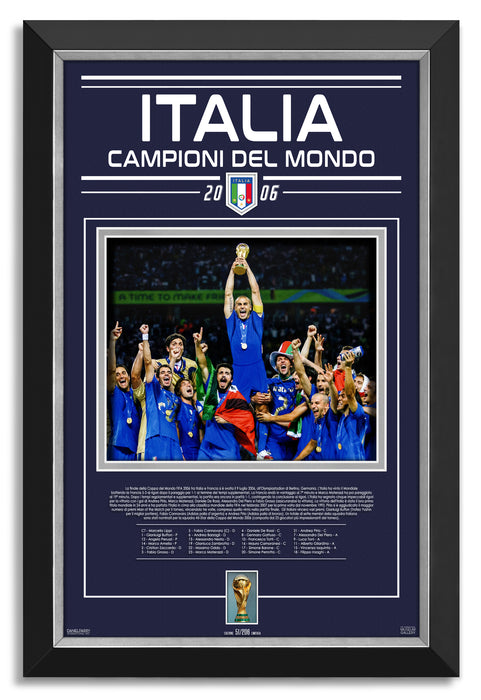 Italy World Cup 2006 Champions (Italian version) - Archival Etched Glass ™ 3D-Shadowbox Museum Frame
