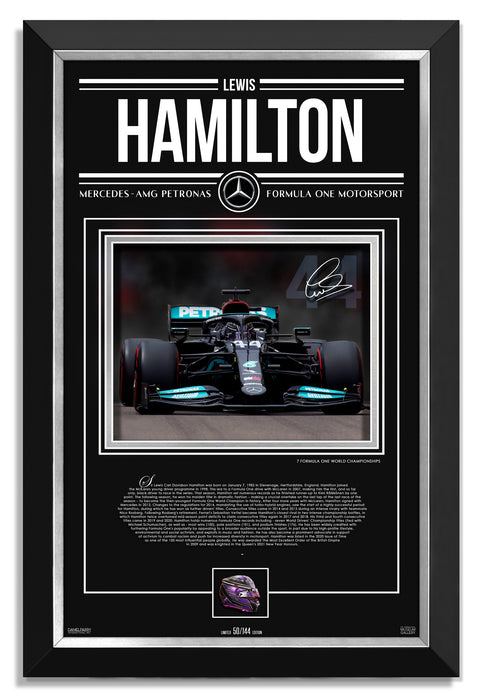 Lewis Hamilton F1 Mercedes Facsimile Signed Autographed - Archival Etched Glass ™ 3D-Shadowbox Museum Frame