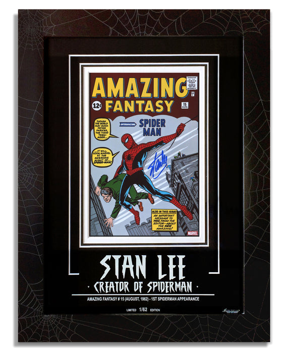 Stan Lee Signed Autographed Amazing Fantasy #15 Spider-Man Comic cover 8x14 Photo - Archival Etched Glass ™ - Fan Expo COA