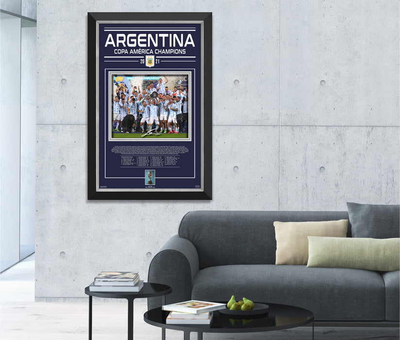 Argentina 2021 Copa America Champions - Lionel Messi Facsimile Signed - Archival Etched Glass ™ 3D-Shadowbox Museum Frame