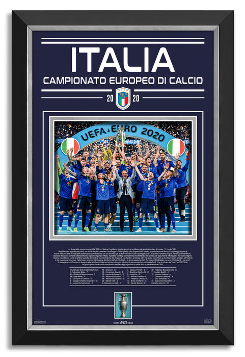 Italy Euro Cup 2020 Champions (Italian version) - Archival Etched Glass ™ 3D-Shadowbox Museum Frame