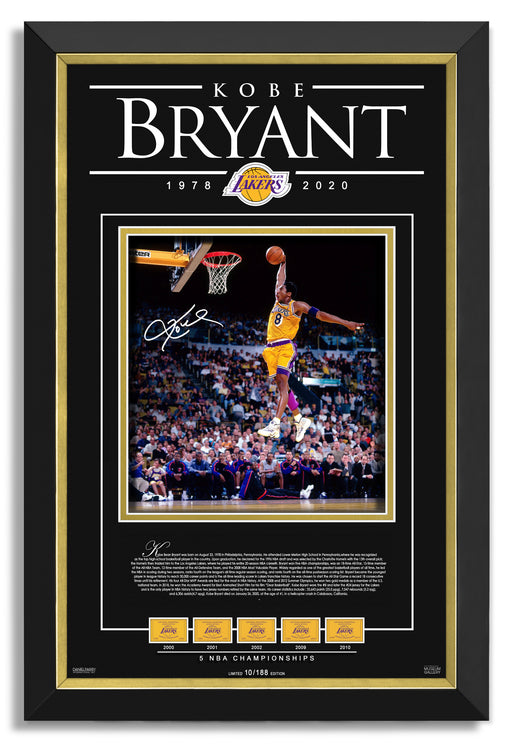 Kobe Bryant Facsimile Signed Autographed Slam Dunk - Archival Etched Glass ™ 3D-Shadowbox Museum Frame