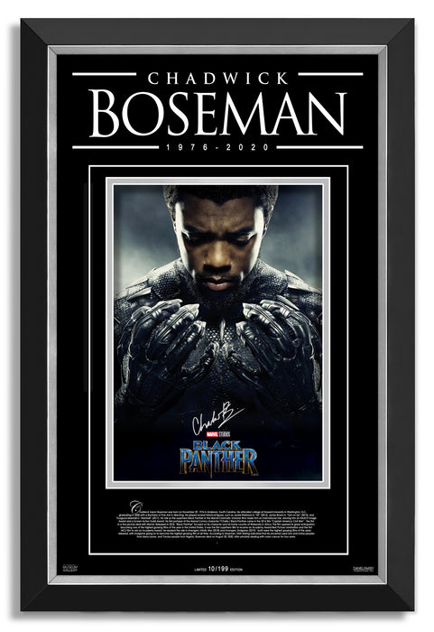 Chadwick Boseman Black Panther Facsimile Signed Autographed - Archival Etched Glass ™ 3D-Shadowbox Museum Frame