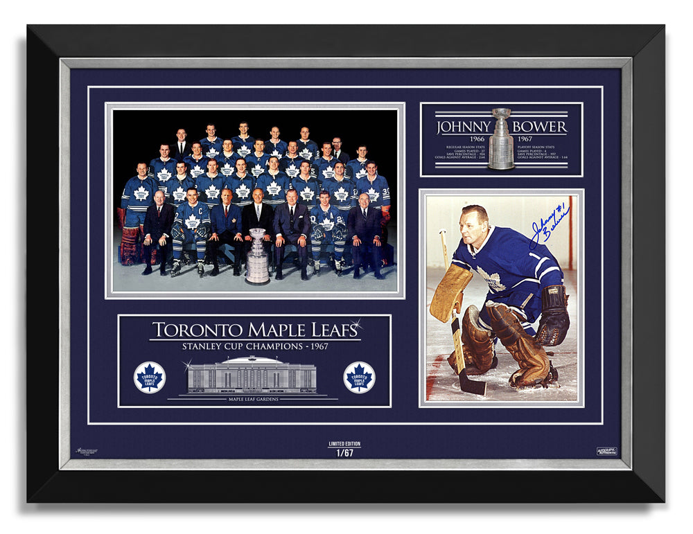 Johnny Bower Toronto Maple Leafs Signed Framed 8x10 Stretching Save Photo